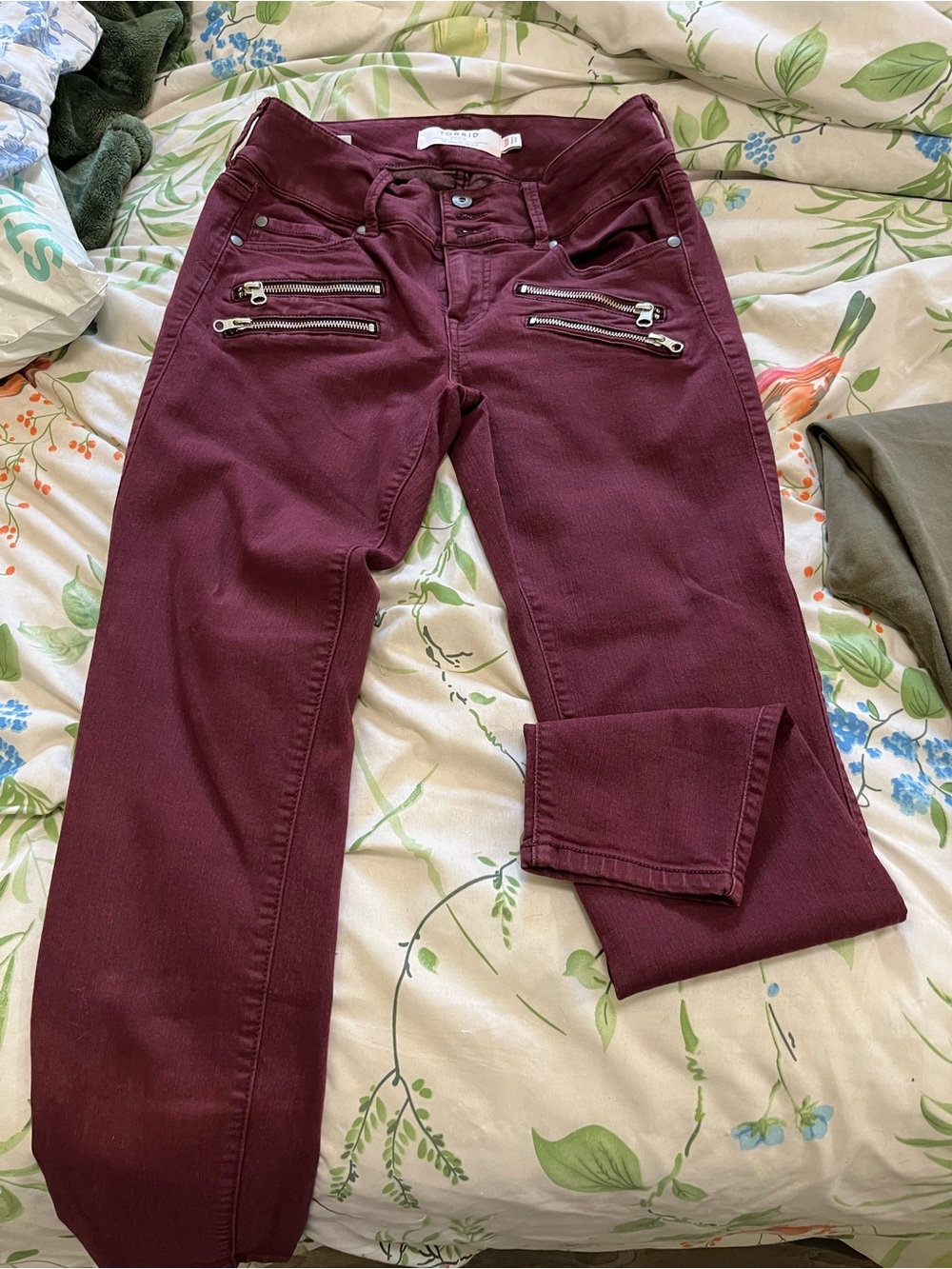 torrid Burgundy Skinny Jeans with Front Zip Pockets